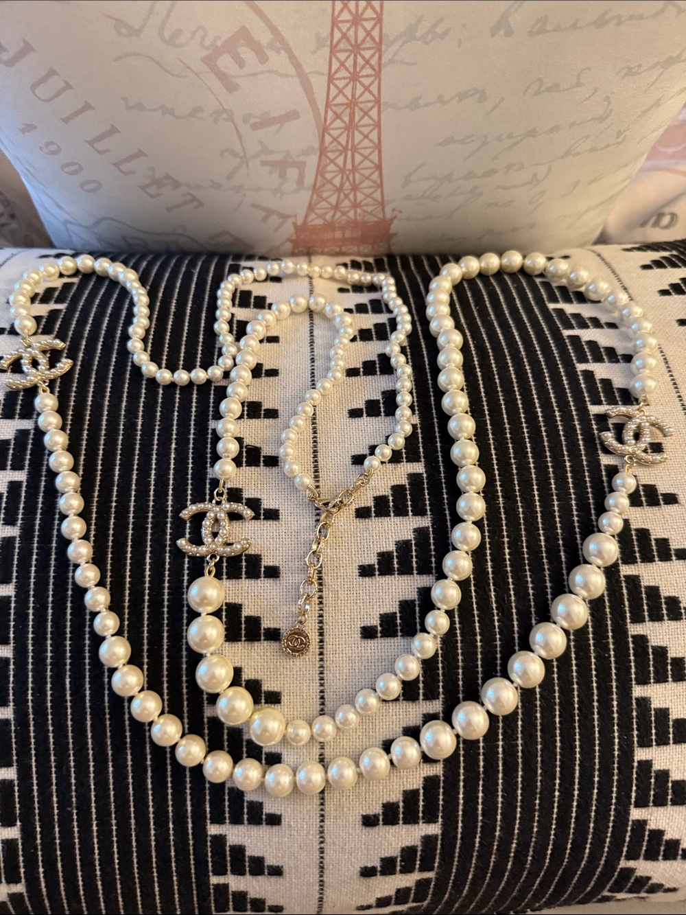 Chanel Pearl Necklace with Interlocking Logo Accents